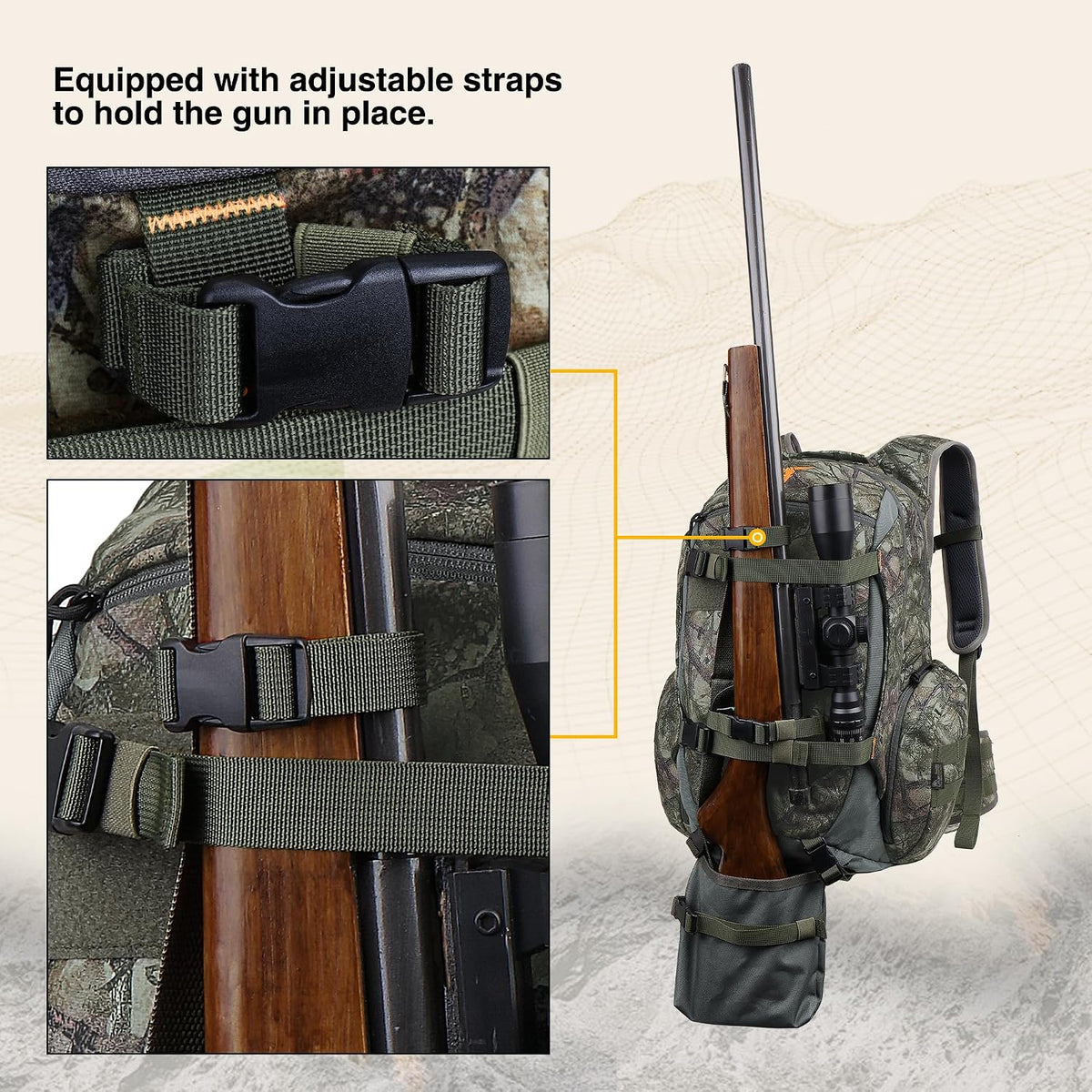 40L Camo Hunting Backpack for Bow Rifle Gun，Large Capacity Tactical Hunting Day Pack with Rain Cover for Hunting