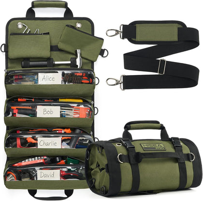 Roll Up Tool Bag, Heavy Duty Tool Storage Large-Capacity, 27"*14" Portable Tools Organizer with Utility Detachable
