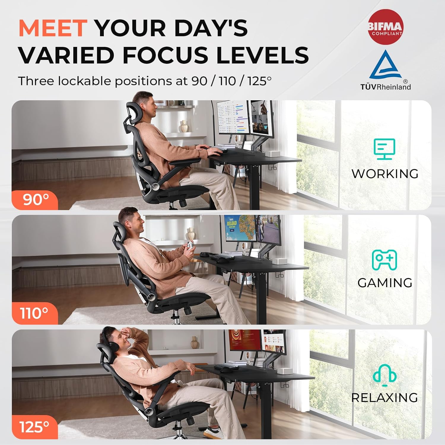 Ergonomic Mesh Office Chair, Adjustable Lumbar High Back Desk Chair 400lbs, 4D Flip-up Arms, 3-Level Tilt Backrest