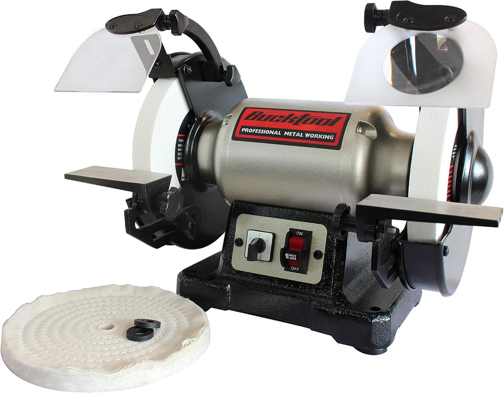 8" 1/2HP Dual Speed Bench Grinder Buffer Combo with Cast Iron Base | Low/High Speed Bench Grinder with