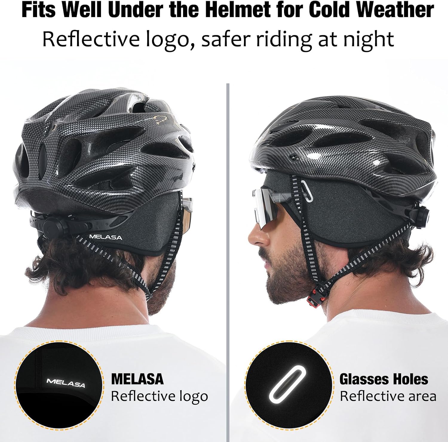 Winter Helmet Liner Skull Cap, Fleece Lined Warm Cycling Cap with Glasses Holes, Thermal Hat Beanie for Men Women