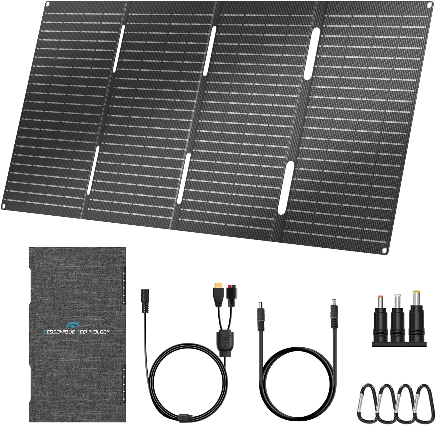 Ecosonique 60W Portable Foldable Solar Panels Charger with USB-C USB-A DC | Fast Charging, Lightweight, ETFE
