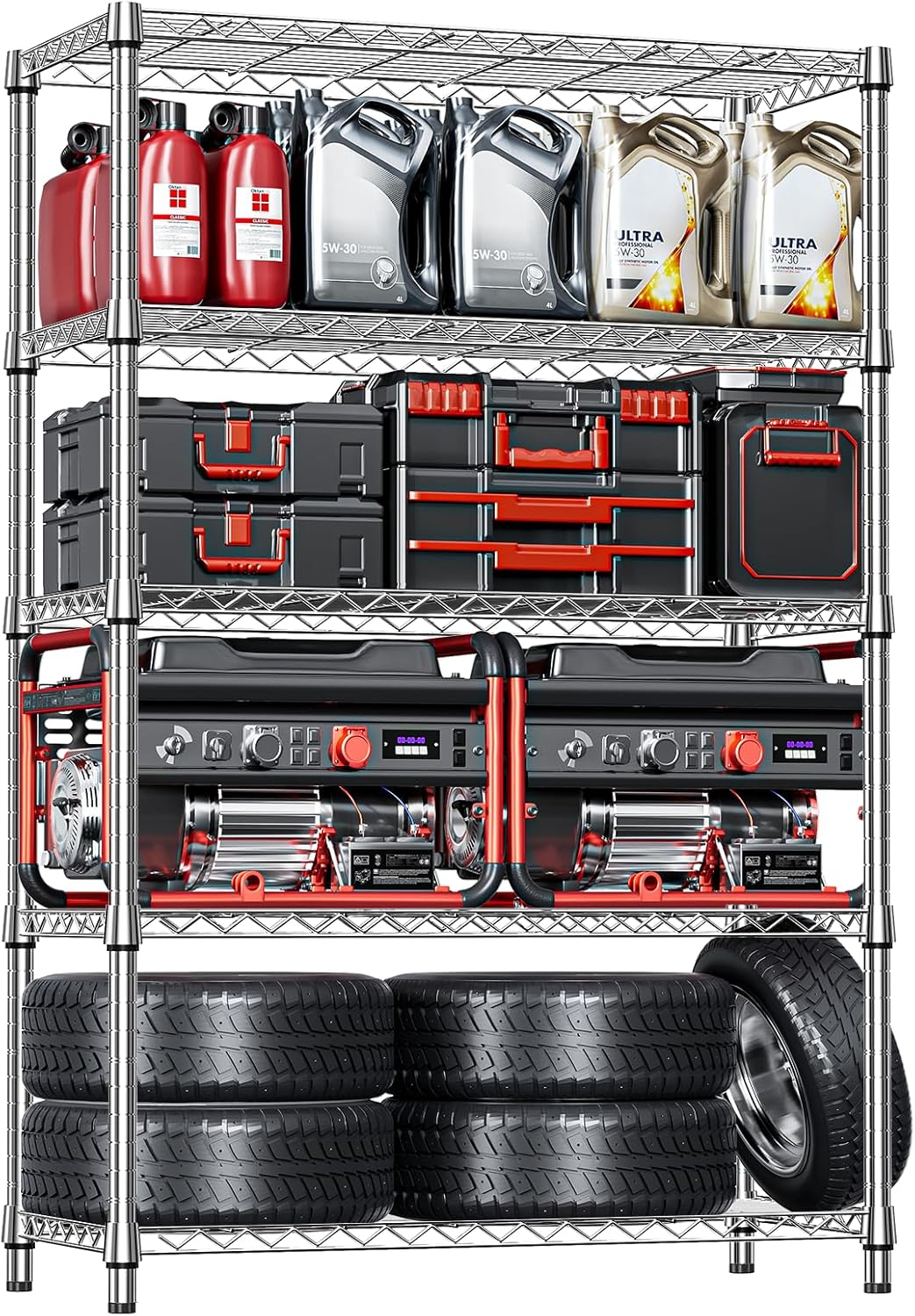 5-Tier Heavy Duty Metal Storage Shelving Unit (Chrome, 17.7" D x 47.2" W x 72.3" H, 1750 lbs Capacity), Adjustable
