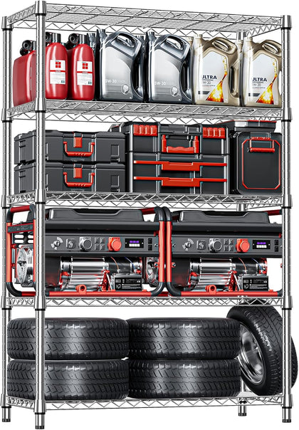 5-Tier Heavy Duty Metal Storage Shelving Unit (Chrome, 17.7" D x 47.2" W x 72.3" H, 1750 lbs Capacity), Adjustable