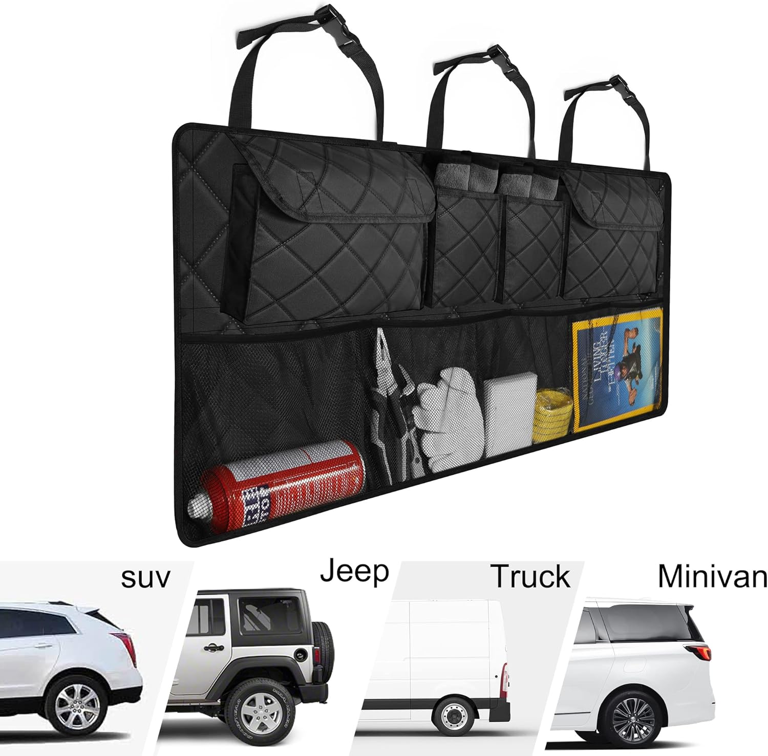 Car Trunk Organizer, Large Capacity Backseat Trunk Organizer (42"*18"), Collapsible Car Storage Bag with 8 Pockets
