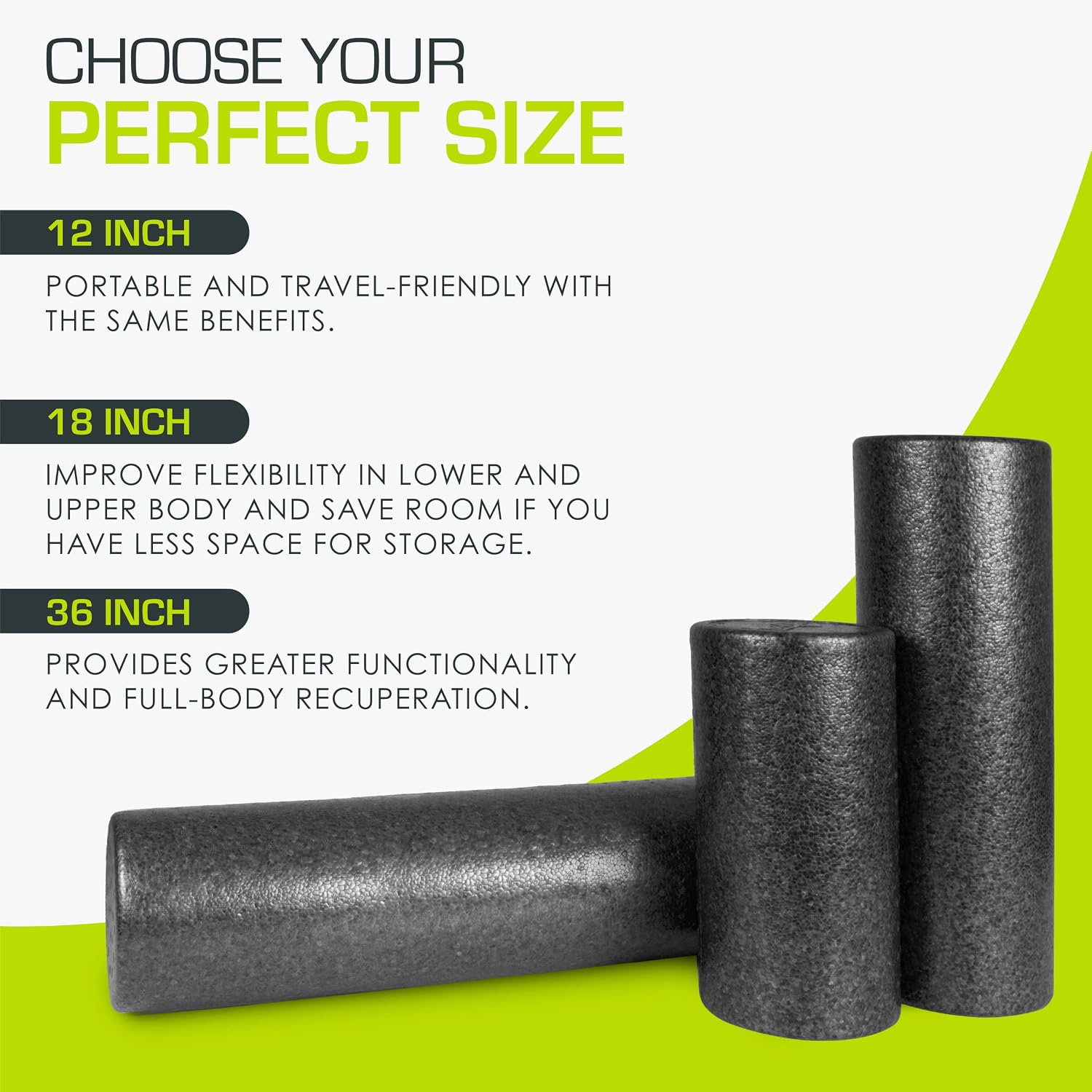 Fit High Density Foam Rollers 12 - inches long, Firm Full Body Athletic Massage Tool for Back Stretching, Yoga