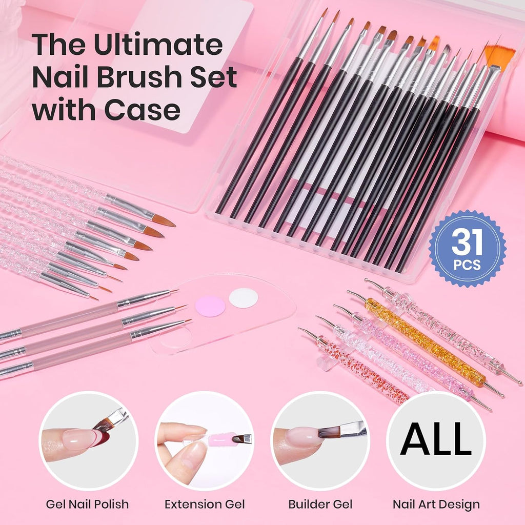 Beetles Nail Art Brushes 31pcs with Case Daul Ended Flower Dotting Tools