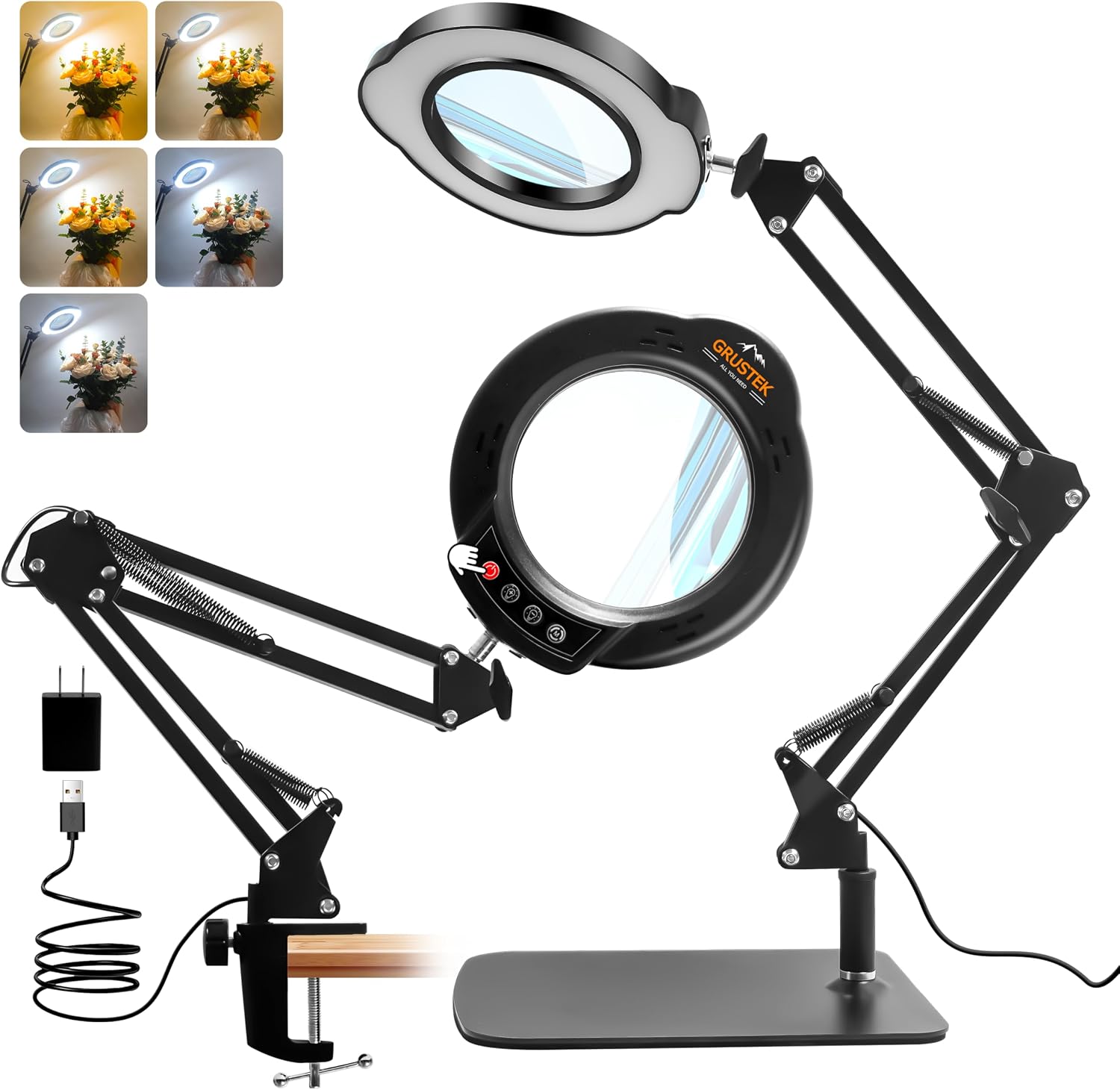 10X Magnifying Glass with Light, Stand and Clamp | 84 LED Magnifier Lamp with 5 Color Modes and Stepless Dimming for