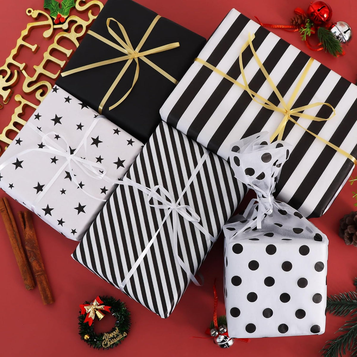 100 Sheets Black White Tissue Paper Bulk for Gift Wrapping Bags