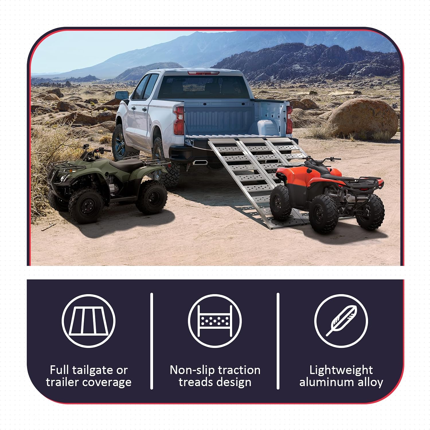 Tri-Fold Ramps with Treads, Full Width Aluminum Loading Ramps with Load Straps, Manual Welding Ramp for Motorcycles