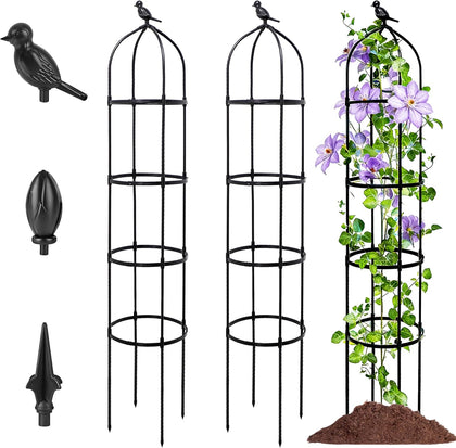 2-Pack 6FT Garden Obelisk Trellis for Climbing Plants,Adjustable 4-Tier Metal Plant Support,Rustproof Outdoor Plant