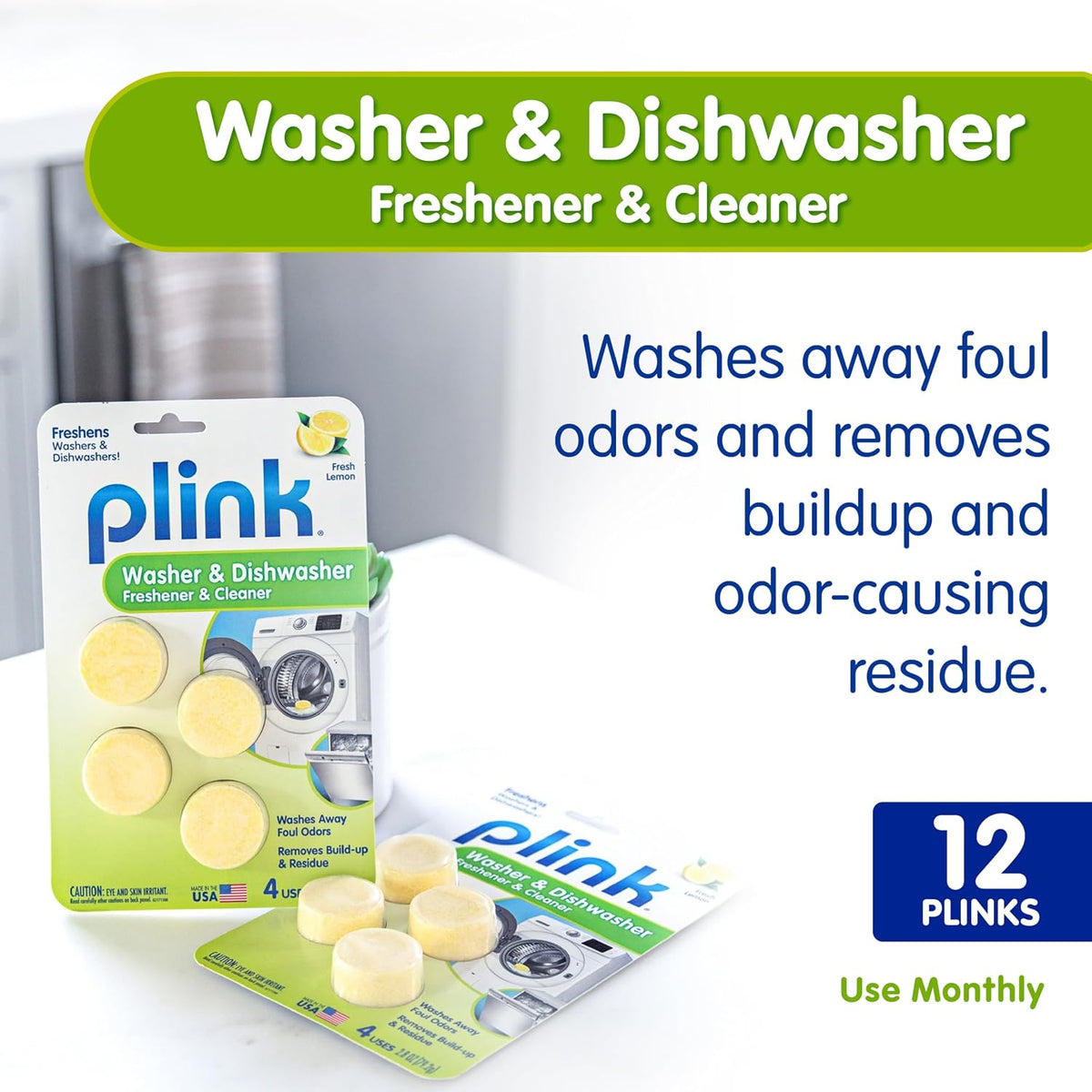Washer & Dishwasher Cleaner Tablets, Lemon Deodorizer, 12 Count