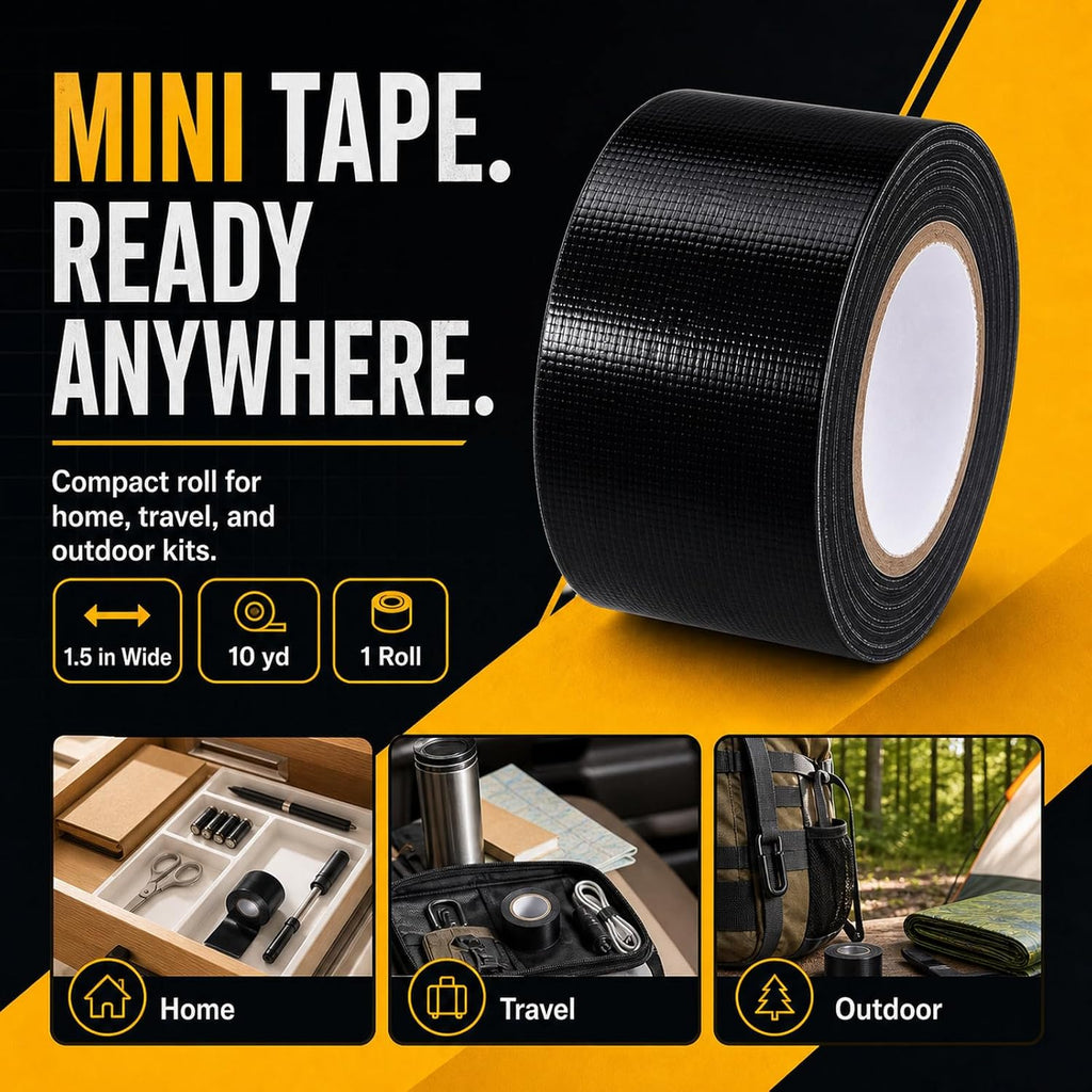 Mini Duct Tape 1.5" X 10 Yd, Travel Size, Water Resistant, 1 Roll