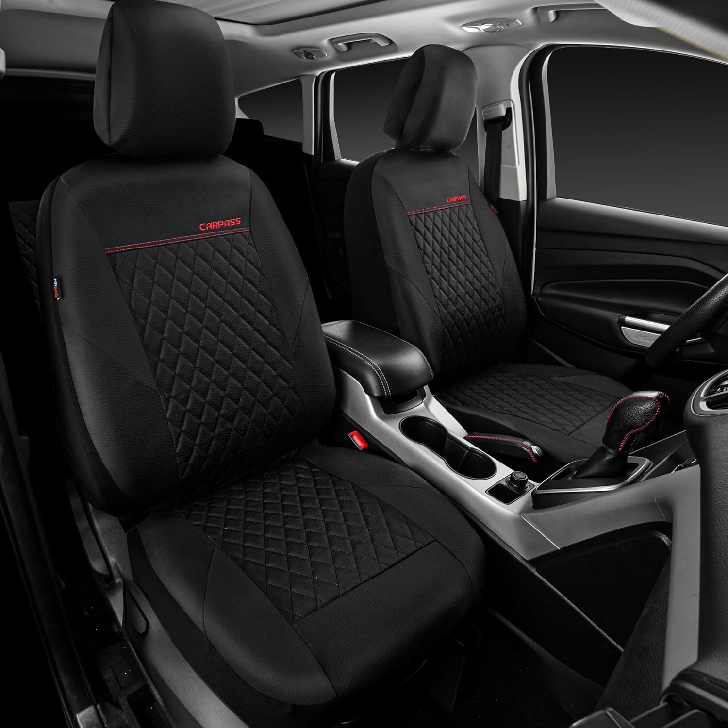 Quilting Leather Seat Cover Two Front Seats Only, Universal Fit Automotive Front Seat Covers Waterproof Deluxe PU