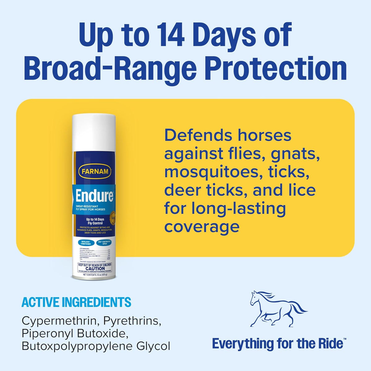 Endure Fly Spray for Horses, Long-Lasting Fly Repellent, 15 oz Spray