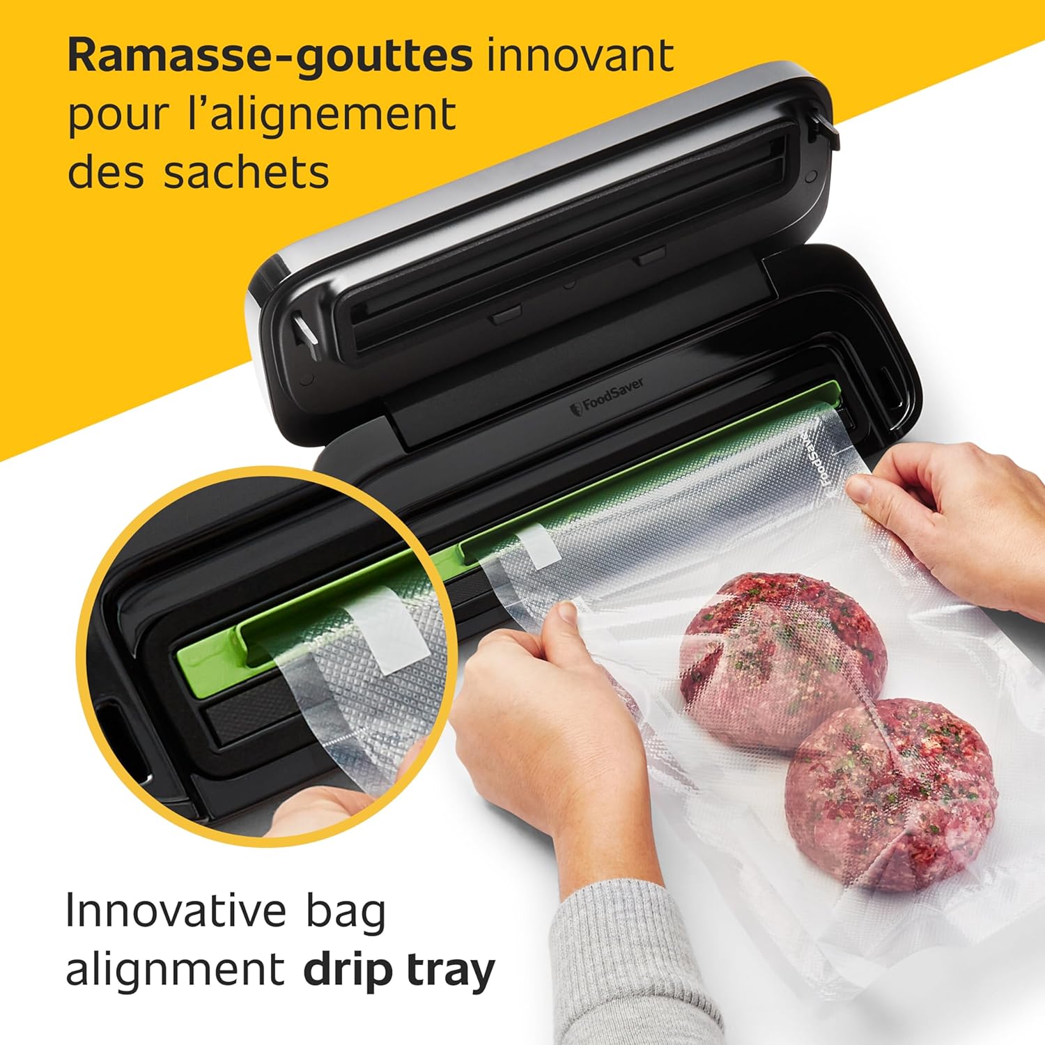 Space Saving Food Vacuum Sealer, Black with 2 Quart Vacuum Seal Bags, Pack of 1, Compact (Black)