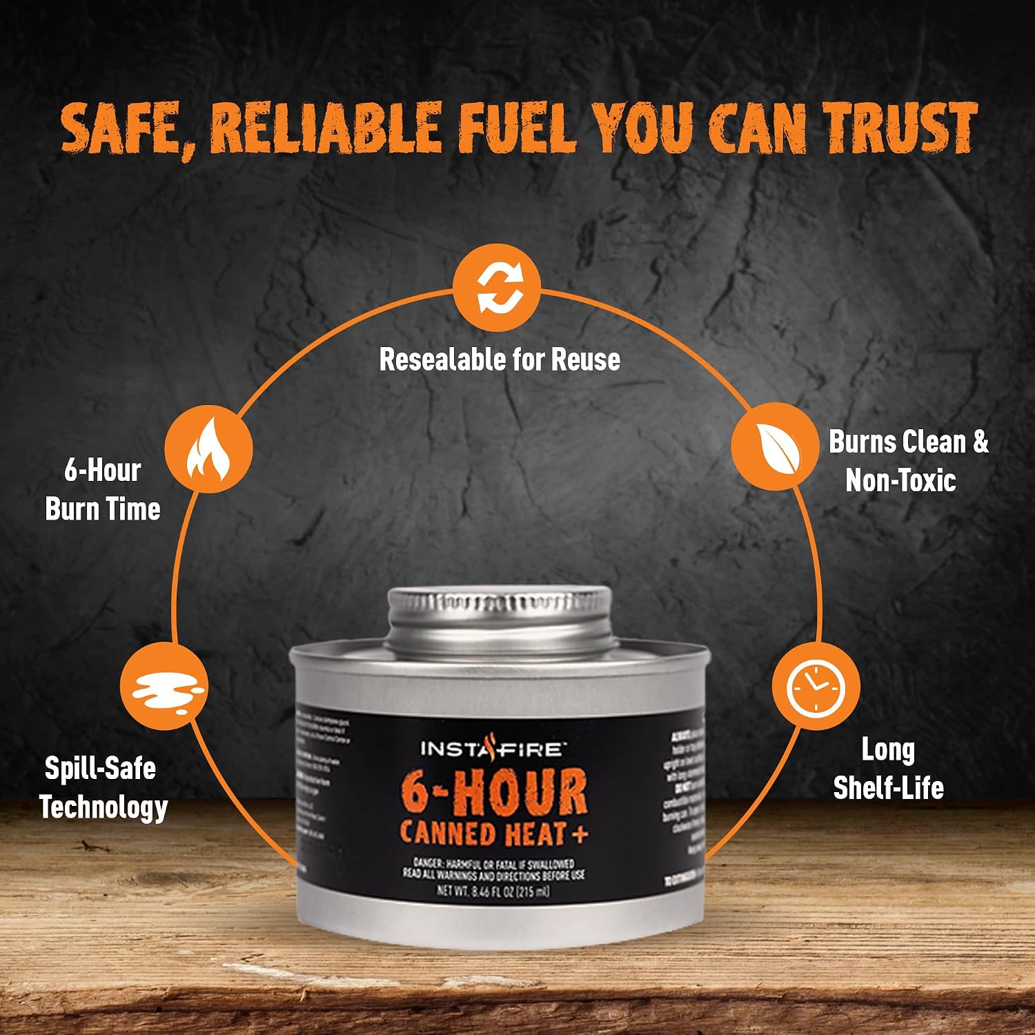 InstaFire 6-Hour Canned Heat (3-Pack) Camping, Camp Stove Cooking Food, Canned Heat, Nontoxic for Emergency