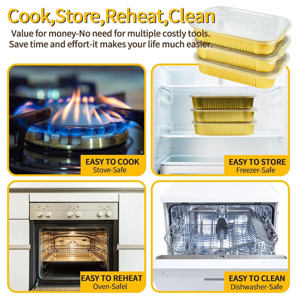 15-Pack 9x13 Gold Aluminum Pans with Lids | Heavy Duty Half Size Baking Pan
