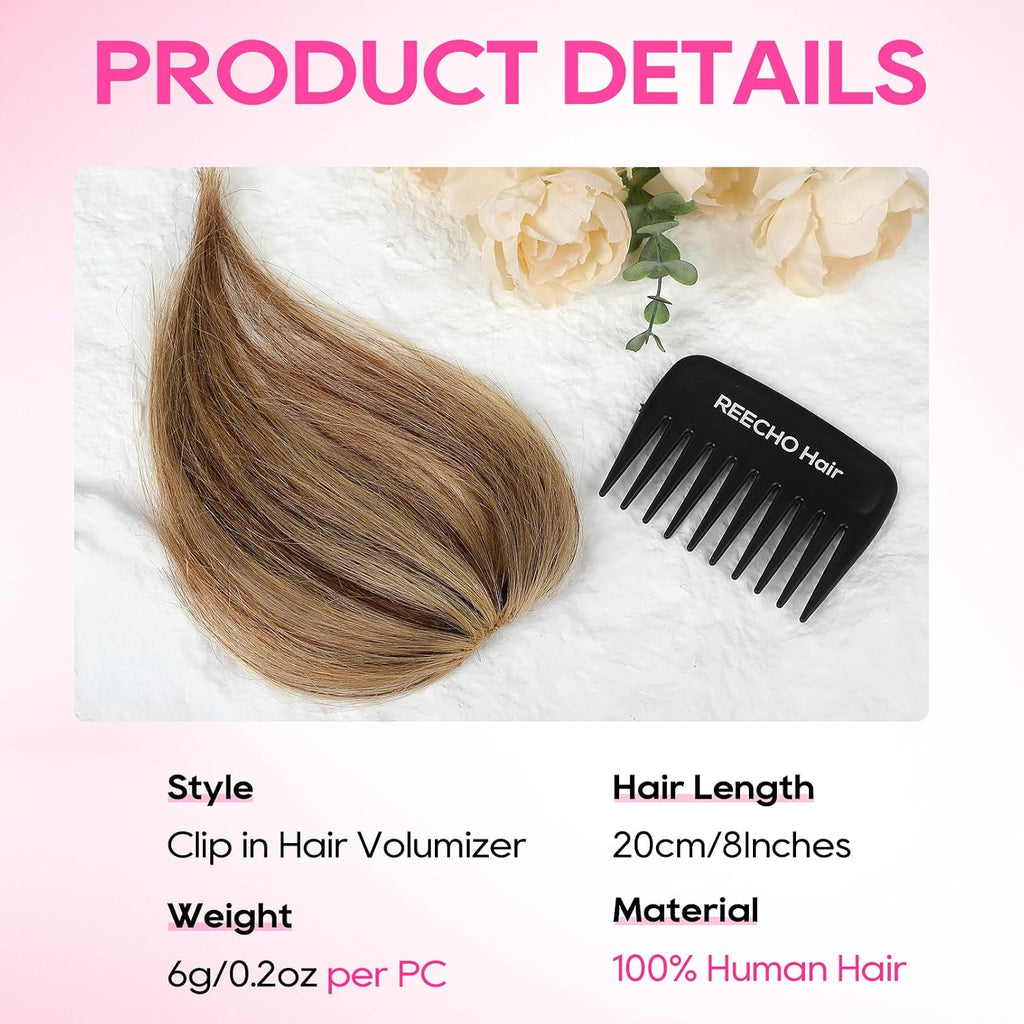 Human Hair Clip-in Hair Volumizer - Short Thick Hairpieces for Extra Volume, Easy Clip-in Extensions for Thin & Fine
