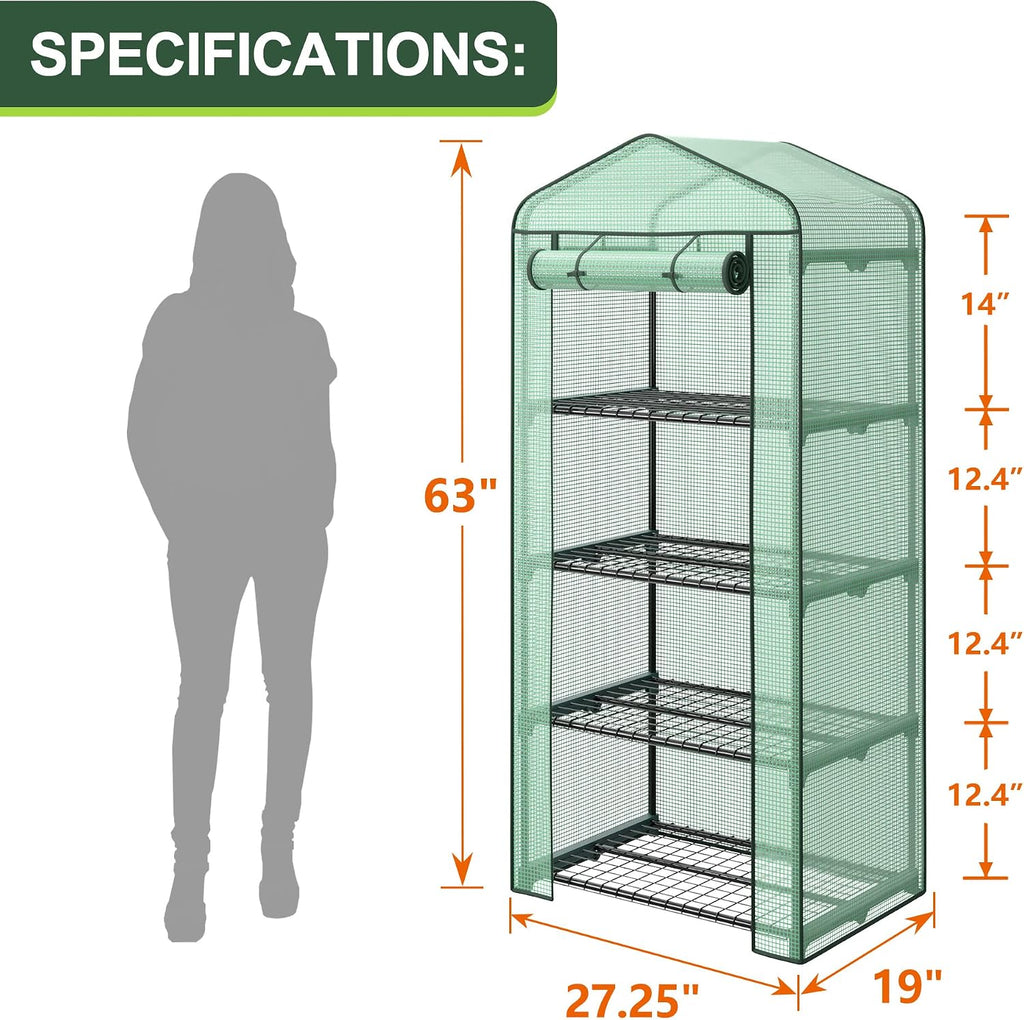 4 Tier Mini Greenhouse Indoor Outdoor with PE Cover and Roll-Up Zipper Door, Portable Waterproof Cloth Greenhouse