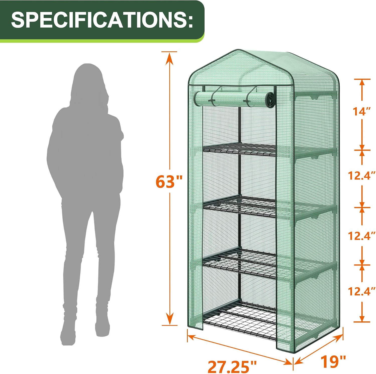 4 Tier Mini Greenhouse Indoor Outdoor with PE Cover and Roll-Up Zipper Door, Portable Waterproof Cloth Greenhouse