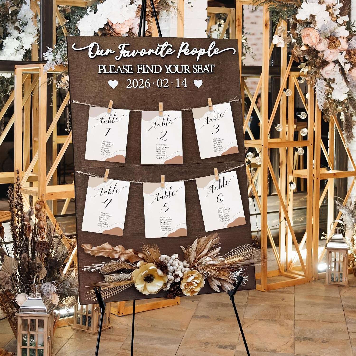 Wooden Seating Chart for Wedding Reception Display 23.6x15.7 Inch