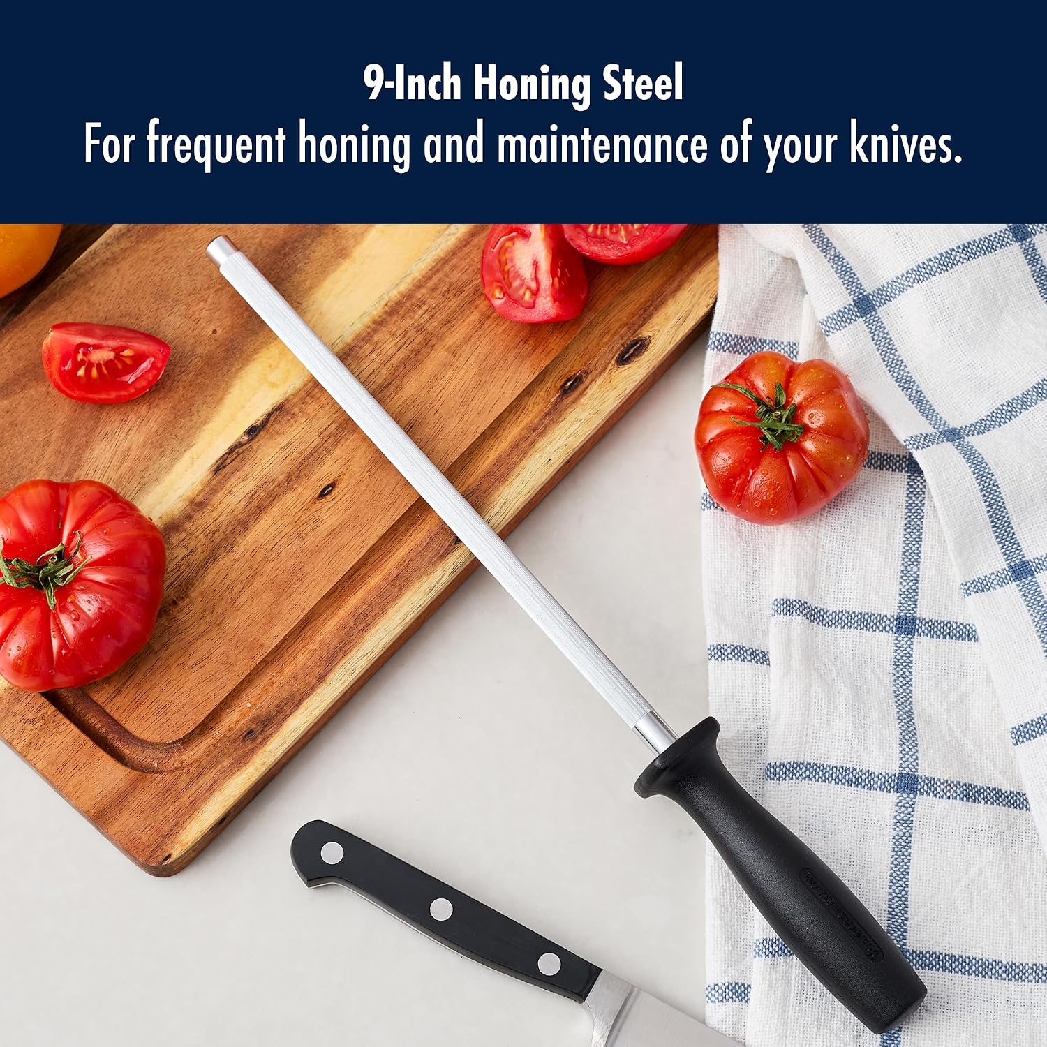 Sharpening Steel, Fine Edge Honing Rod for Knife Blade Maintenance | Restores Knife Edge Between Professional
