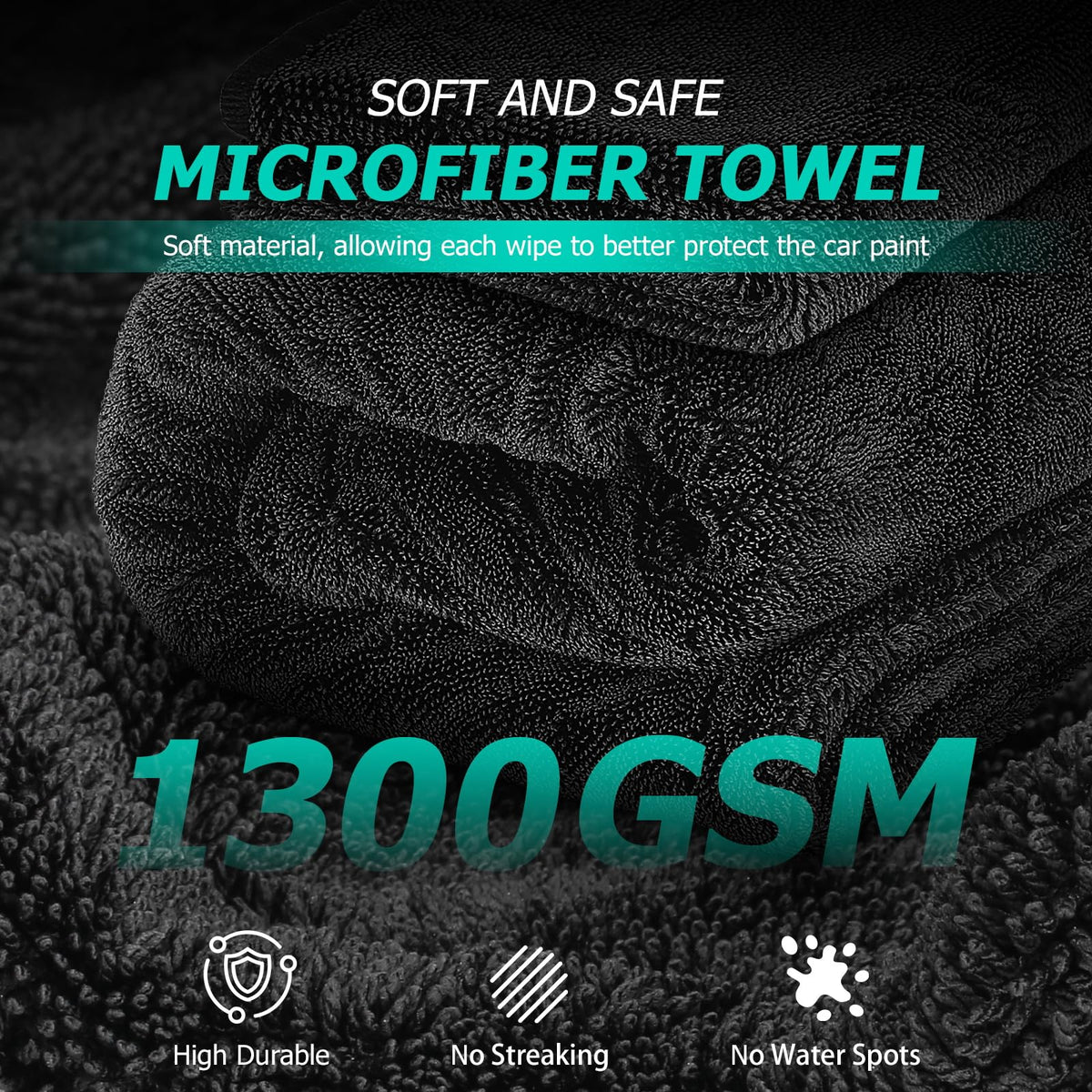 2-Pack 1300GSM Microfiber Car Drying Towel, Ultra-Large & Lint-Free