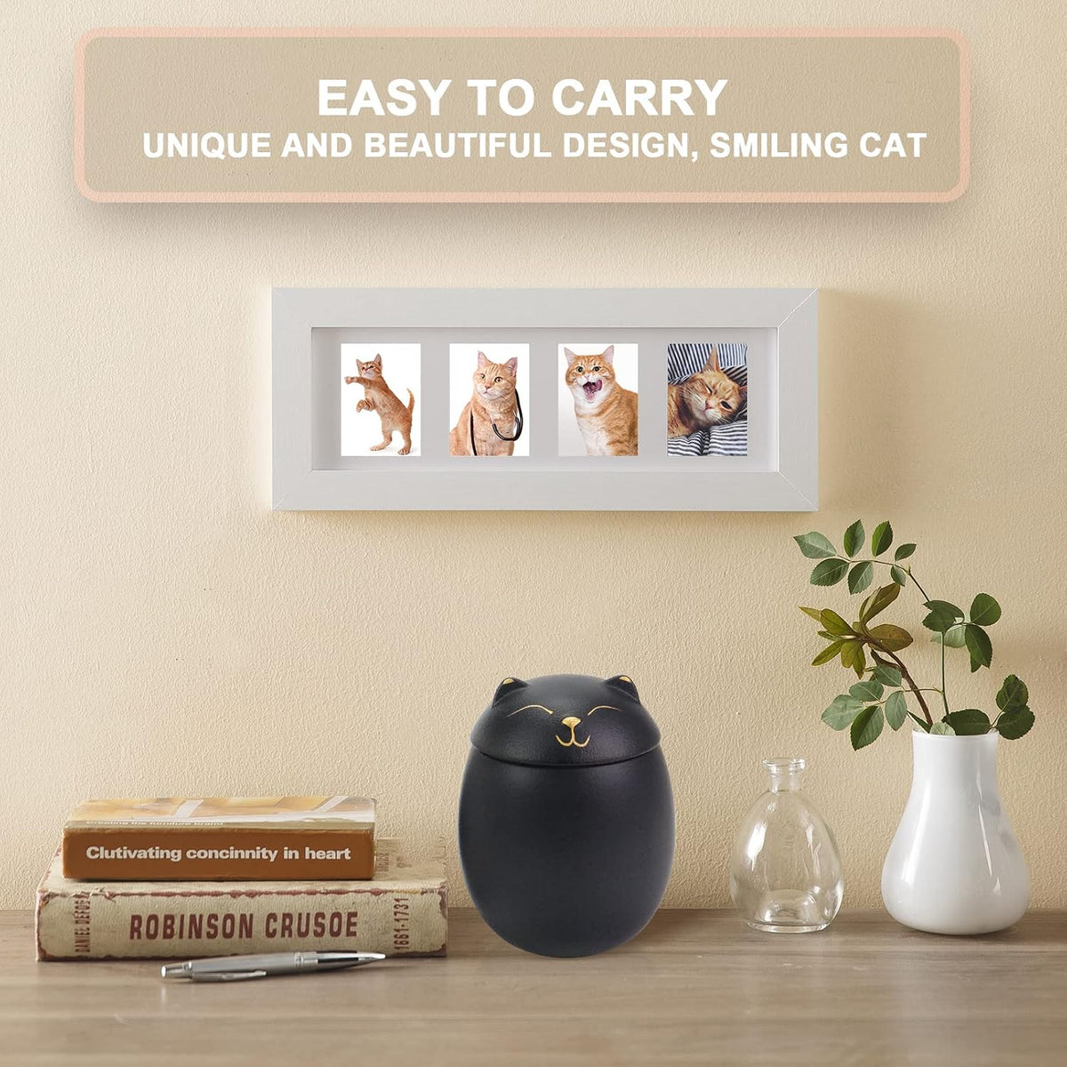 Cat Urn Dog Urn Sized 3.2x2.9 and 4.9x4.25. A Smiley-Cat Pet Urn with a Memoria Card.Cat Urns for Ashes for Your Pet