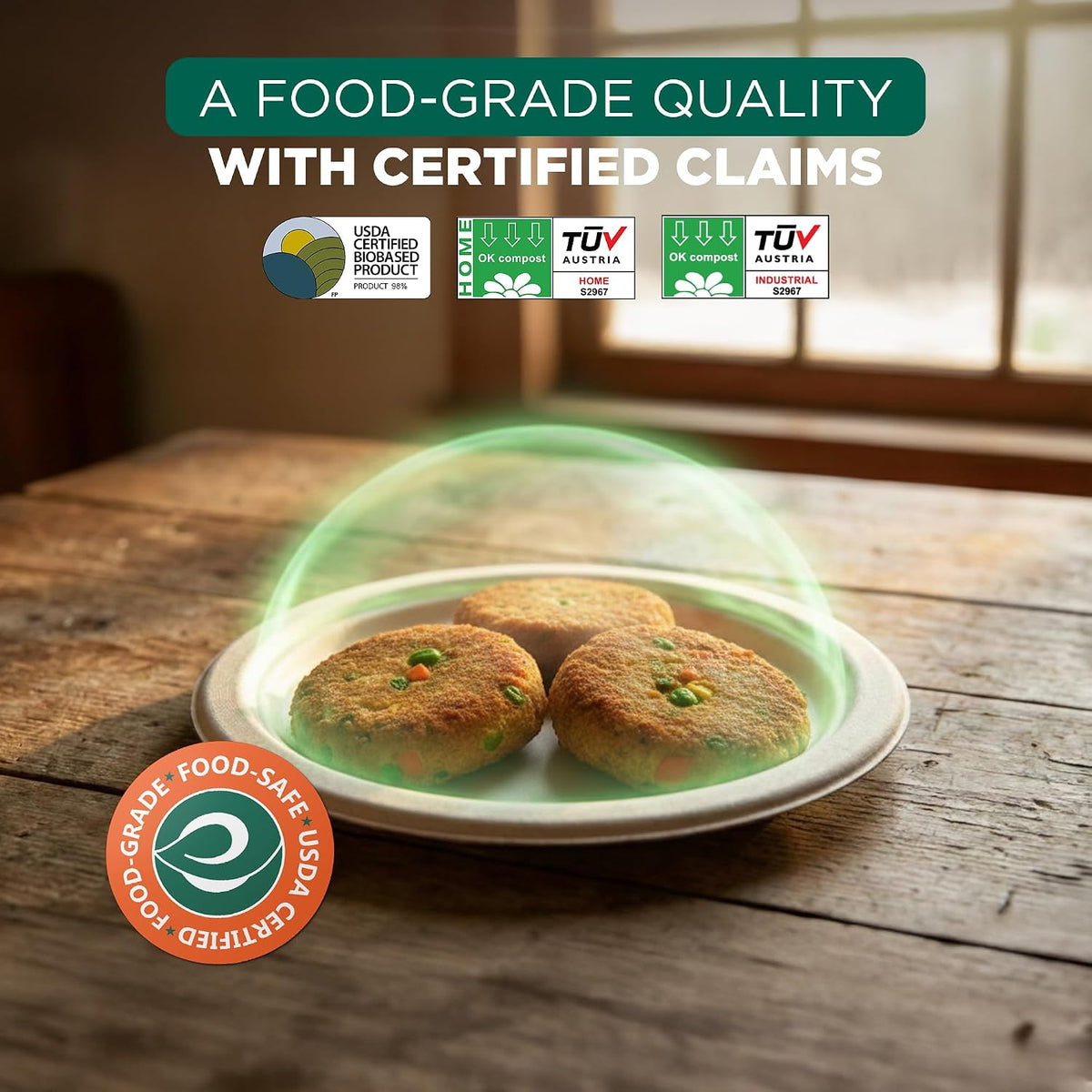 6 Inch Disposable Bagasse Paper Plates (100 Pack, Round)