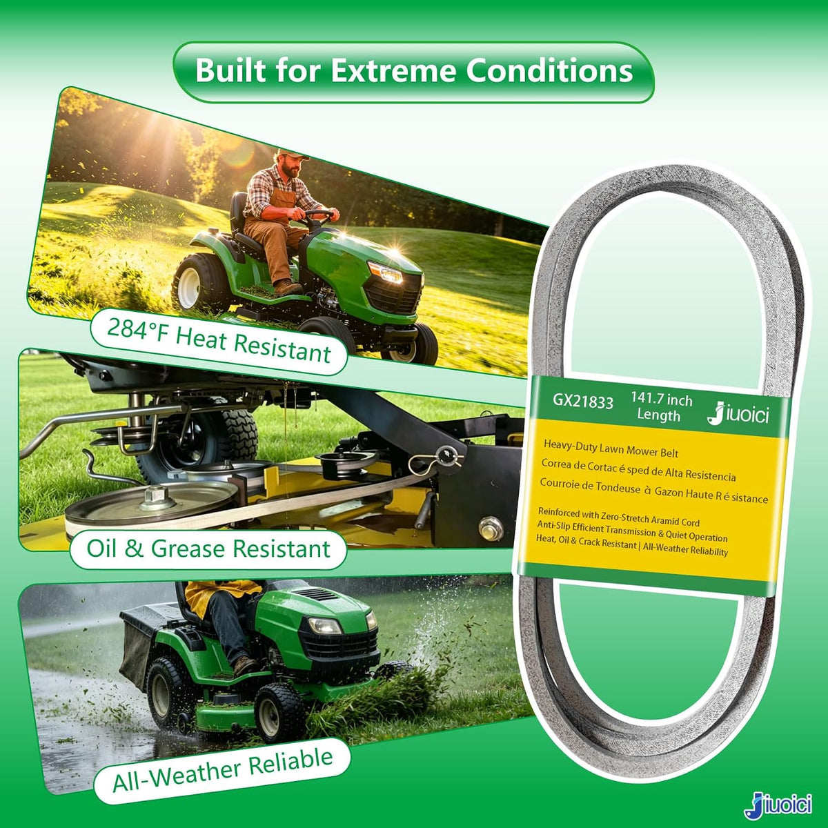 GX21833 (141.7") Heavy-Duty Mower Deck Belt Fits John Deere 48" Deck