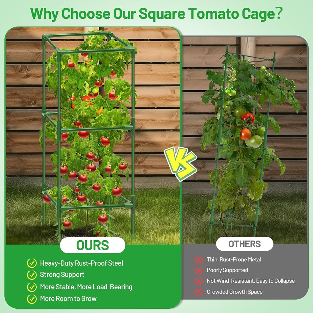 4 Pack Square Tomato Cages- 45 Inch Heavy Duty Tomato Trellis for Climbing Plants Outdoor, Tomato Plant Support