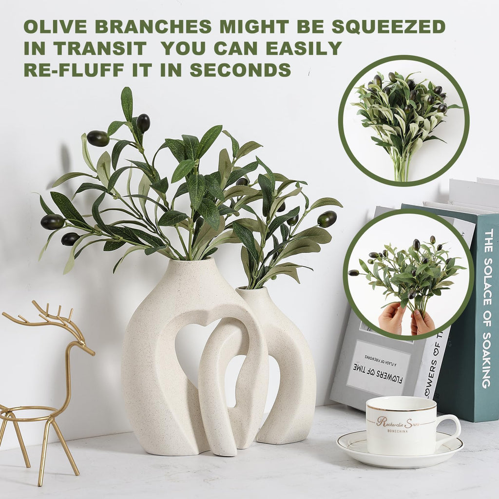 10pcs 10” Faux Olive Leaves Stems Artificial Branches for Vases