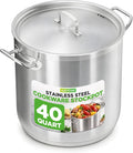 Stainless Steel Stock Pot with Lid 40 Qt | Non-Reactive 8/8 Interior Induction Pot with Even Heat Base | Compatible