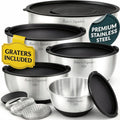 Stainless Steel Mixing Bowls with Lids Set, 5 Sizes, 3 Graters, Non-Slip Base, Airtight Lids, Metal Mixing Bowls for