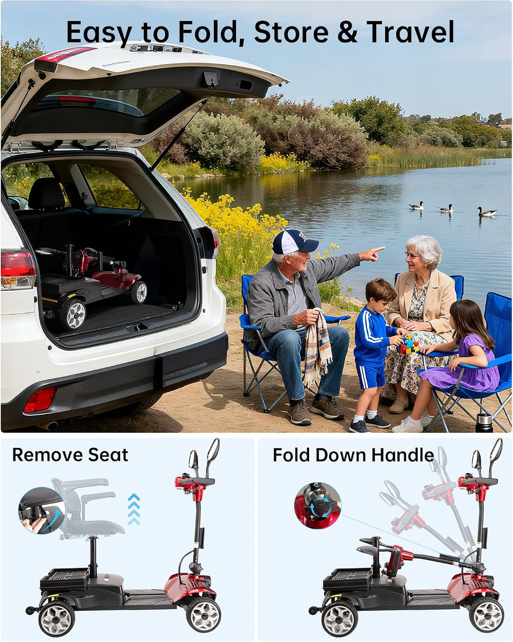 4 Wheel Mobility Scooter for Seniors & Adults, Foldable Portable Motorized Electric Scooters with Removable Battery