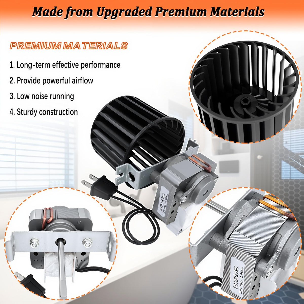 S97009796 Bathroom Fan Motor Assembly for Bulb Ceiling Heater 164-E/G/J/K/L/M & 162-E/G/J/K/L/M Bath Fan Motor Blower Replacement Parts 97009796, S97009758, S99080280