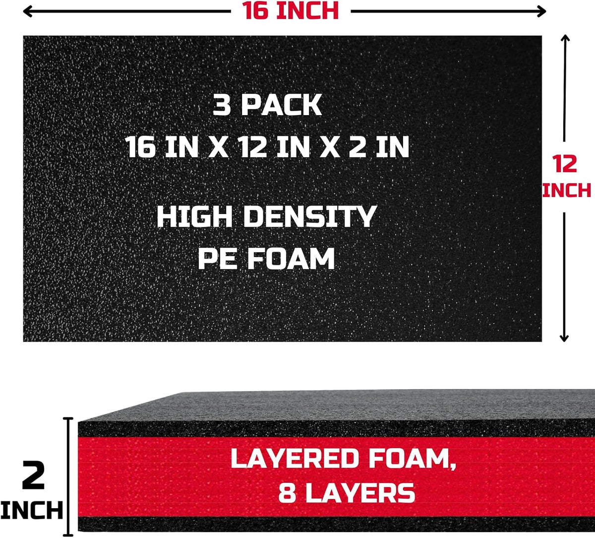 Tool Box Foam Organizer 16x12x2 inch 3Pack, Kaizen Sheets for Pro Tool Control, Custom Tool Shadow Inserts for Cases