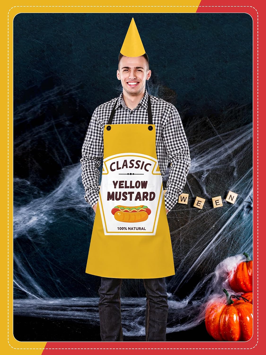 2 Set Ketchup and Mustard Costume Apron Condiment Group Costume | Includes Ketchup and Mustard Aprons Hats for Back