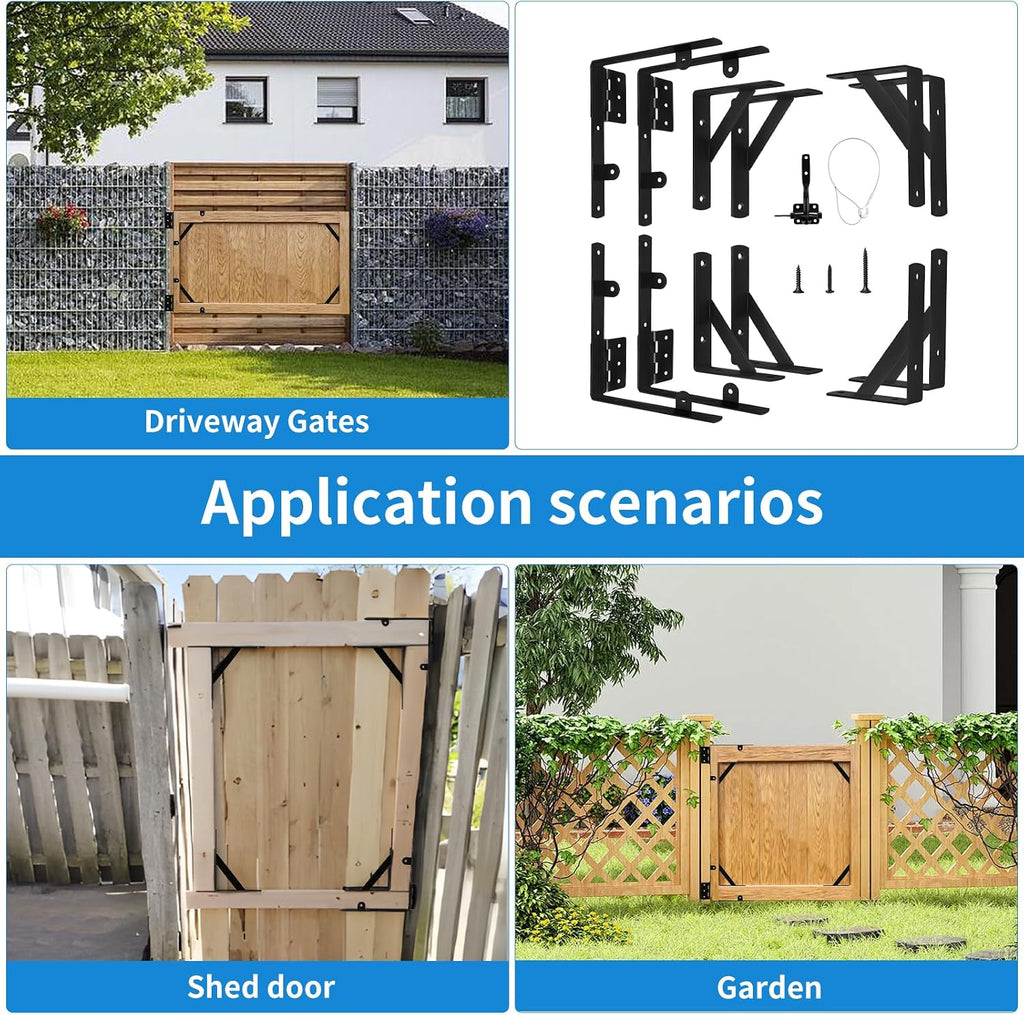 Fence Gate Kit Gate Hardware, Corner Brace Brackets Anti Sag Gate Kit Heavy Duty Gate Hardware for Wooden Fence,Shed