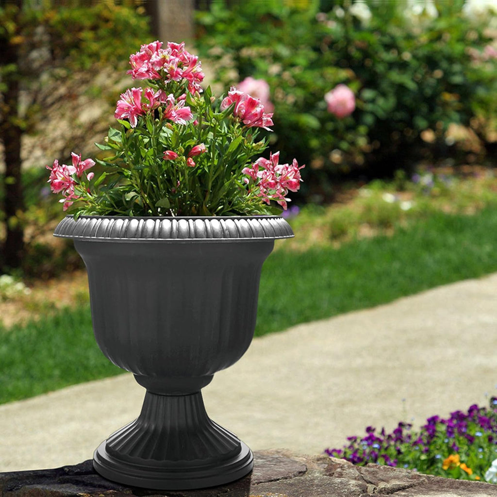2 Pack Utopian Urn Planter, Large 14 Inch Outdoor Pot, Lightweight Garden, Entryway, or Walkway Accessory with