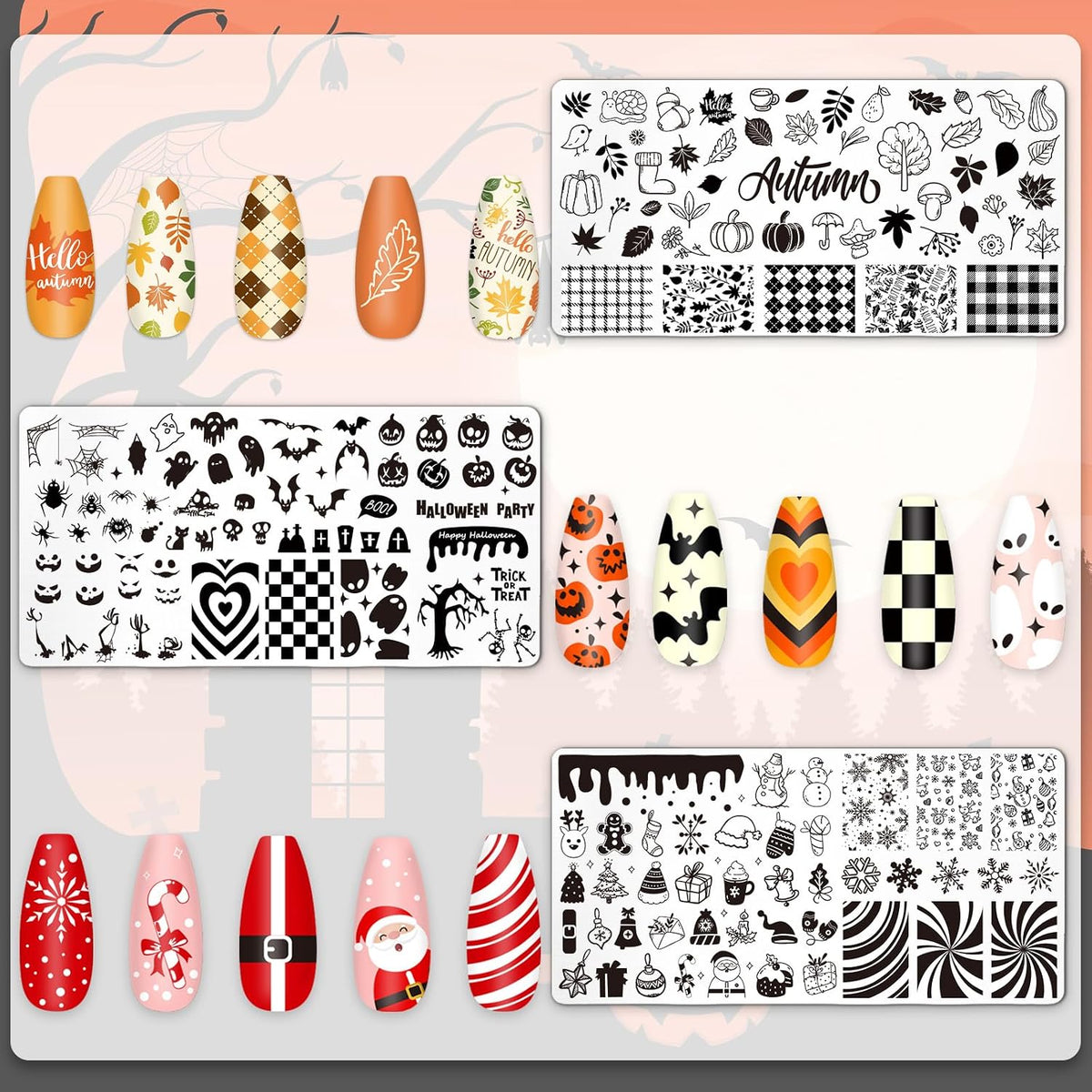 6 Pcs All Holiday Nail Art Plates Stamping Set for DIY Print