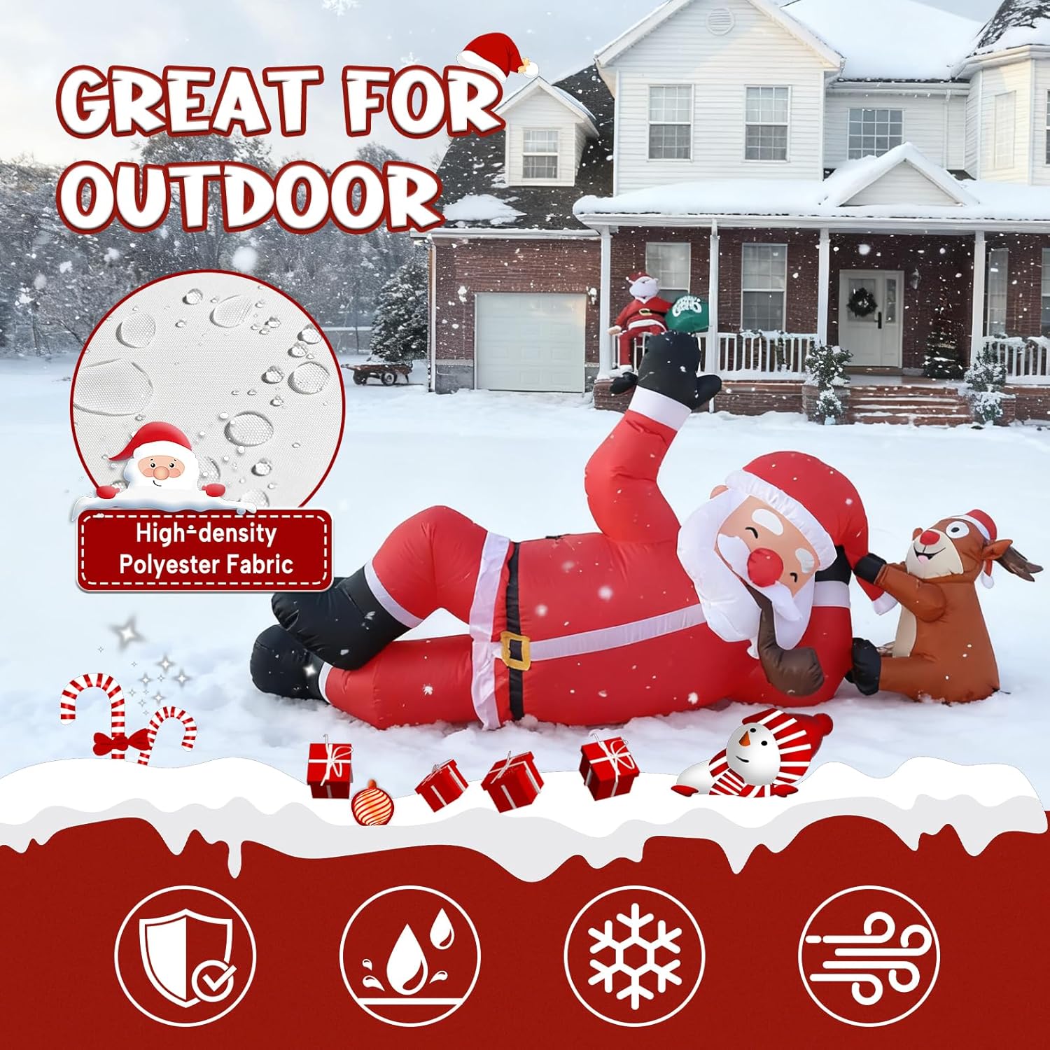 8FT Inflatable Lying Santa Reindeer with LED Lights for Yard | Blow up yard decorations, Bright LED lights, Giant