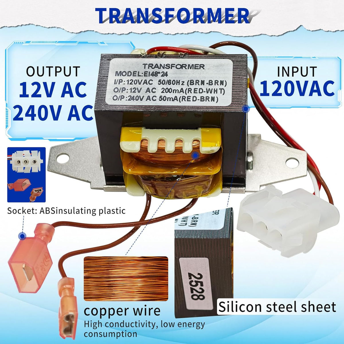 WB27X21609 Cooktop Control Transformer 120VAC Input 12V/240V Output