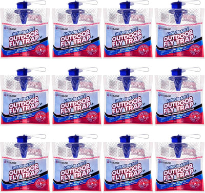 Fly Traps Outdoor Fly Trap for Patio. 12 Non-Toxic Pre-Baited Flies Bags Outdoor Disposable. Hanging Bug Catchers for