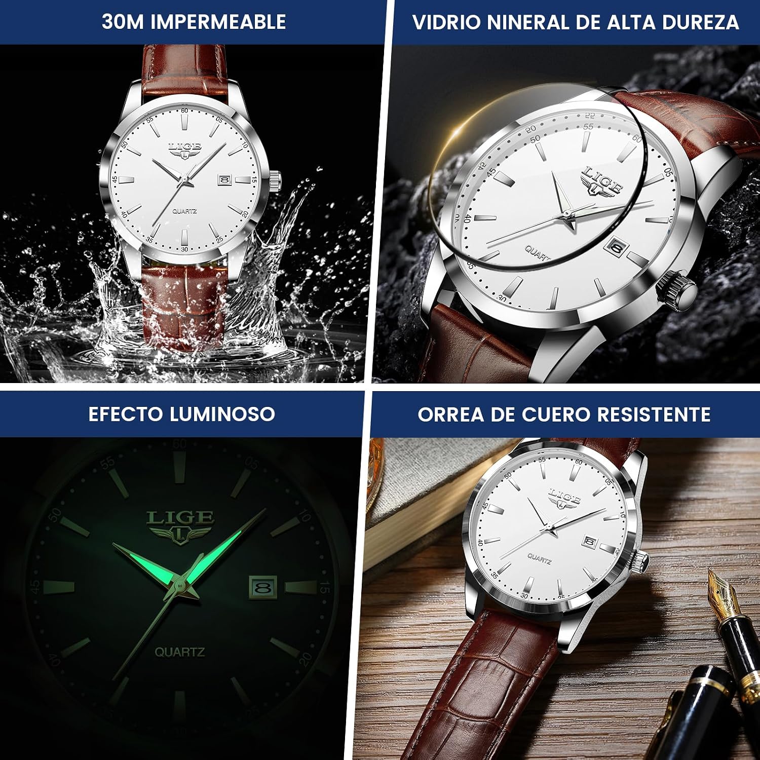 Watches for Men Waterproof Analog Dress Vintage Chronograph Analog Casual Leather Stainless Steel Unique Quartz