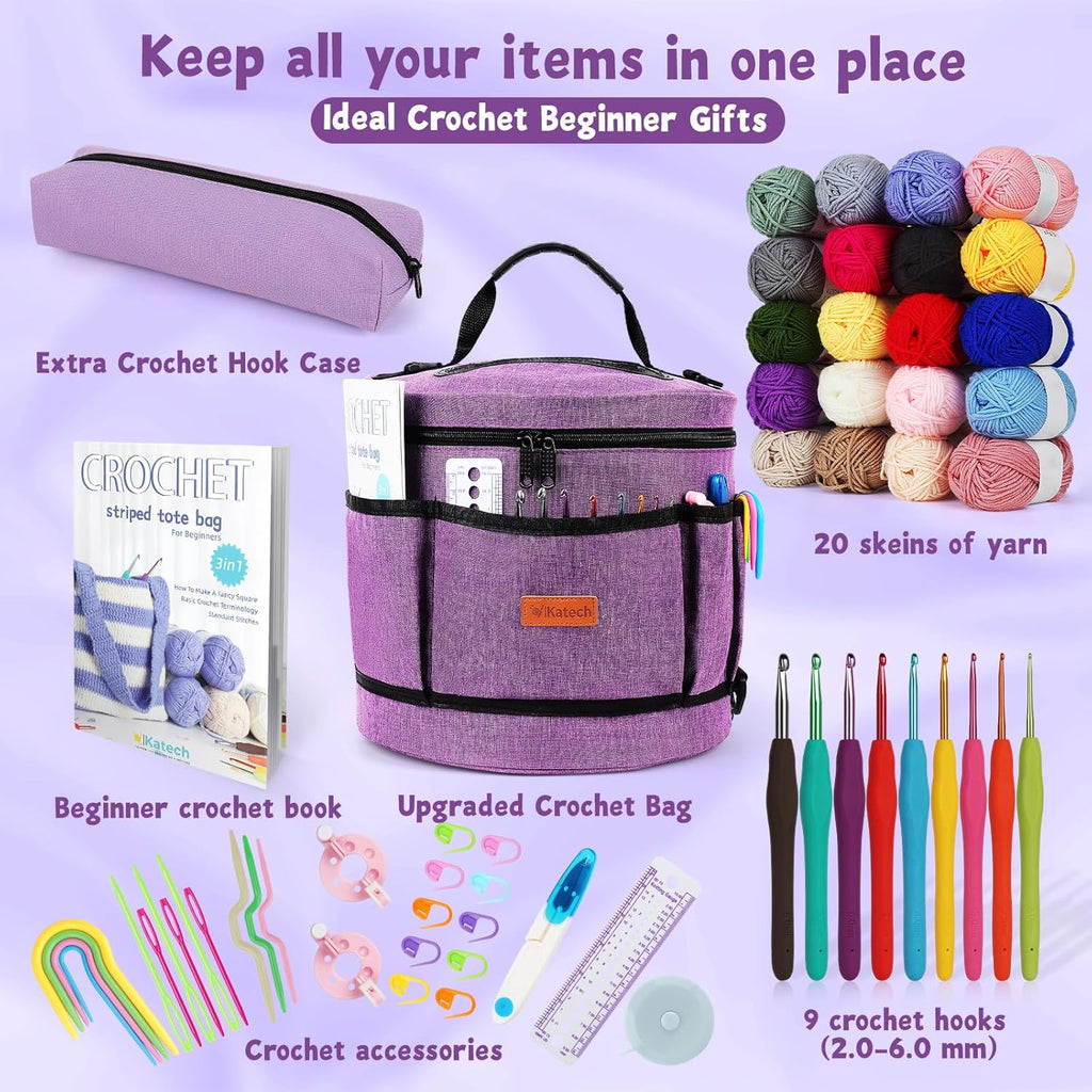 Crochet Kit for Beginners, Beginner Crochet Kit for Adults-Crochet Kits Includes Crochet Hooks Knitting Bag Crochet