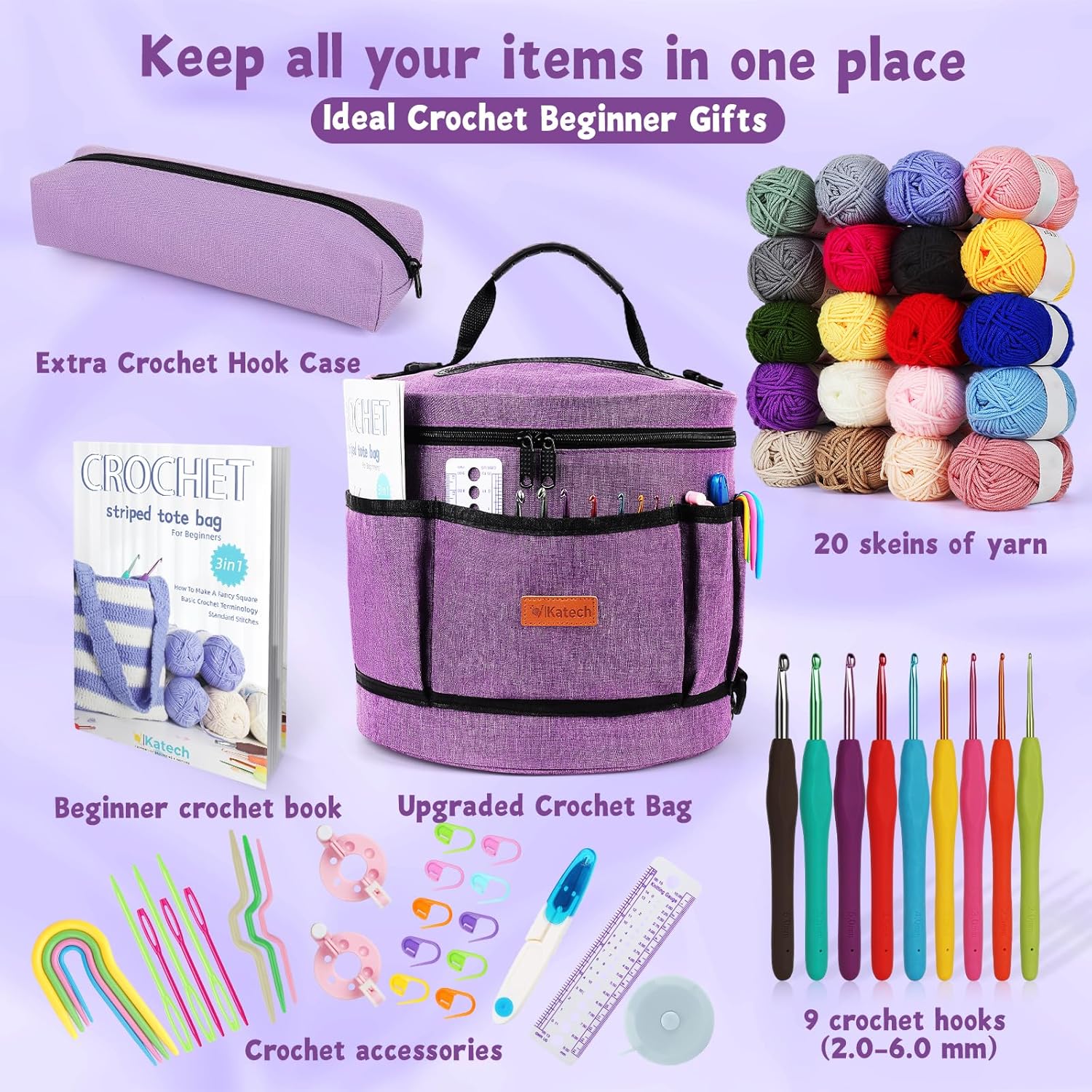Crochet Kit for Beginners, Beginner Crochet Kit for Adults-Crochet Kits Includes Crochet Hooks Knitting Bag Crochet