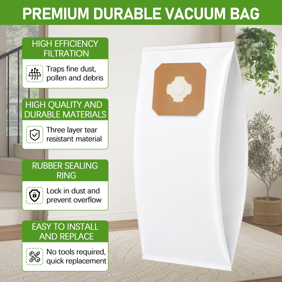 HOLEPU 9520 Central Vacuum Filter Bags Fits Vacuflo Maxum 5 7 8 9, 5 Pack