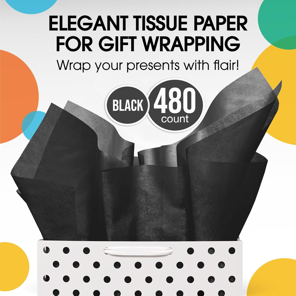 Black Tissue Paper for Gift Bags 15" X 20" 480 Sheets